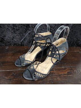 Chinese Laundry Black Strappy Wedge Sandals With Lace-Up Closure/Sz 7.5M